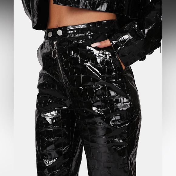 NEW KAIIA THE LABEL CROC VINYL TROUSERS BLACK Size: 10 UK - Picture 2 of 9